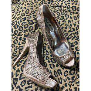 Steve Madden Cycile Champagne Rhinestone Bling Studded Platform Stiletto Heels 8